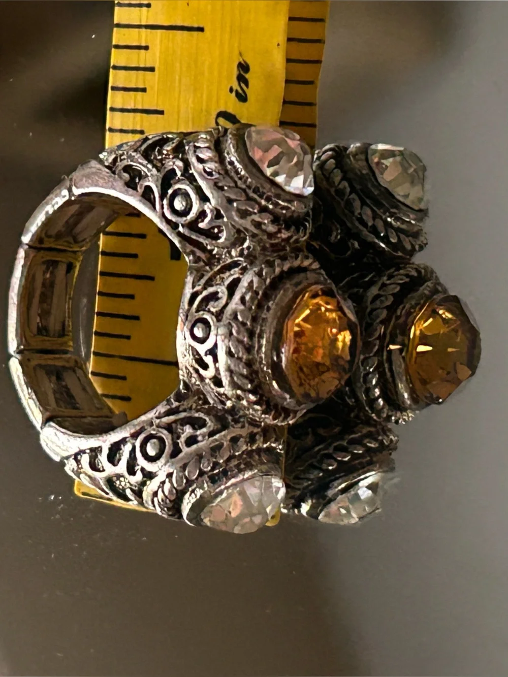 Vintage Gothic Mens Ring Silver King Royal Crystal Large Statement